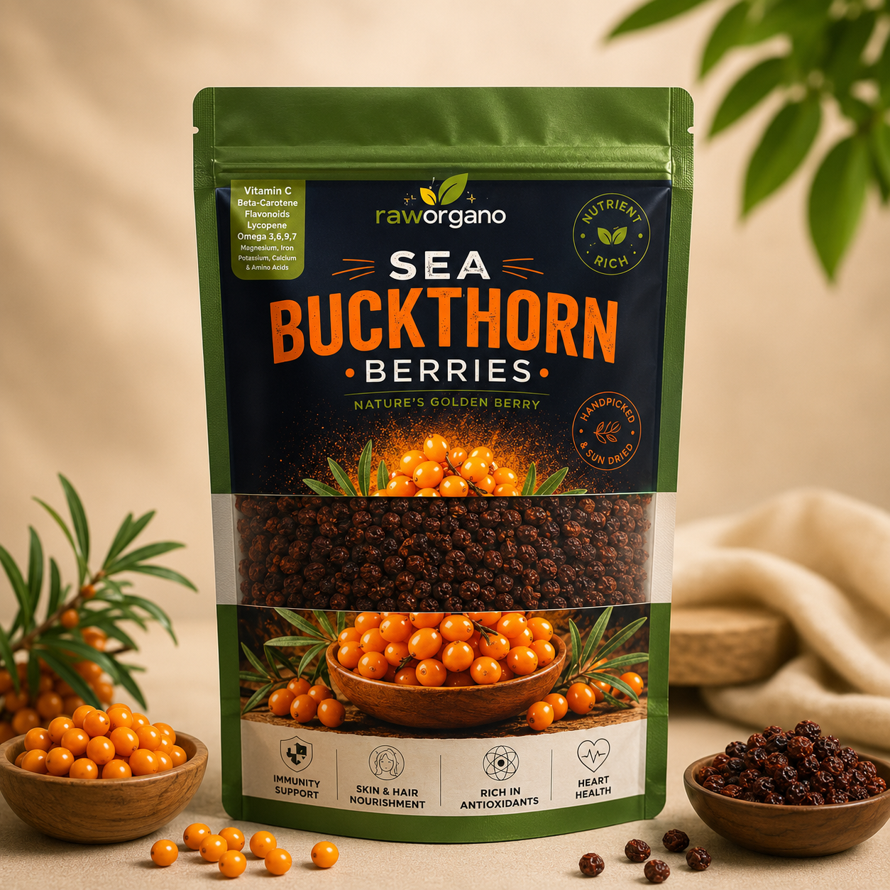 RawOrgano Sea Buckthorn Berries 200G