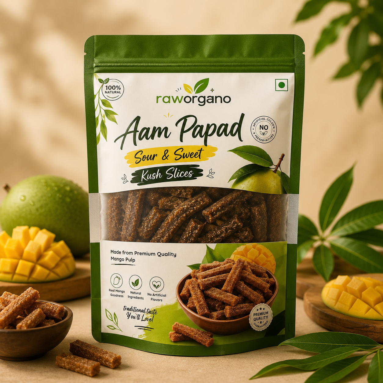 RawOrgano Aam Papad Sour & Sweet 250g