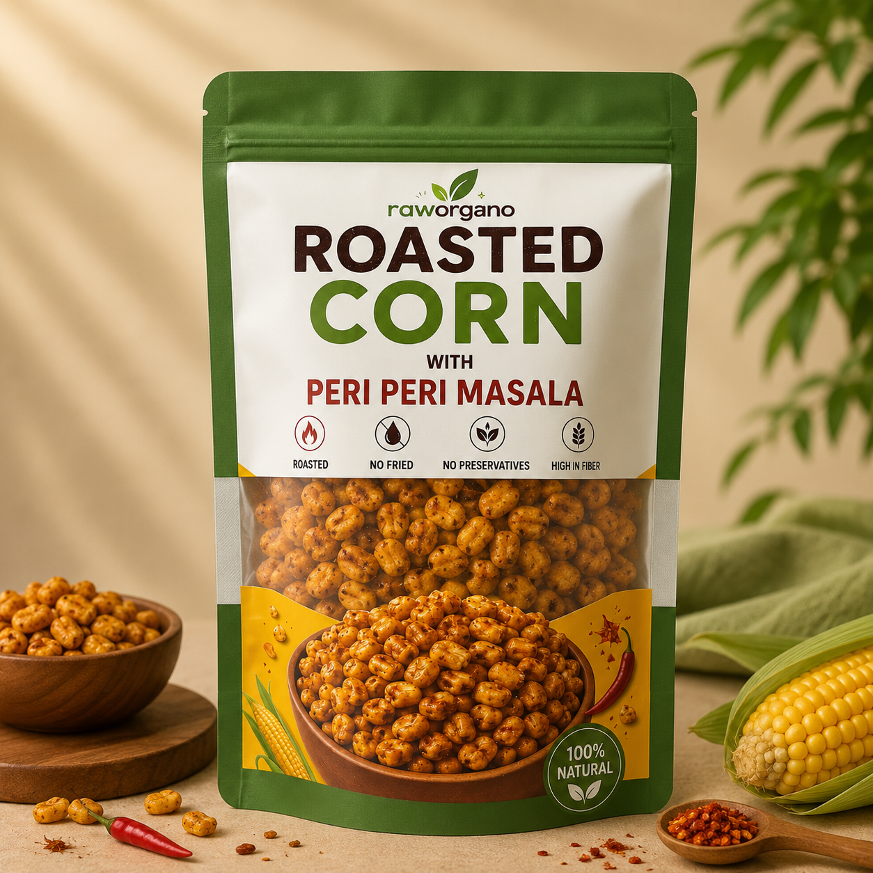RawOrgano Roasted Corn with Peri Peri Masala 150G